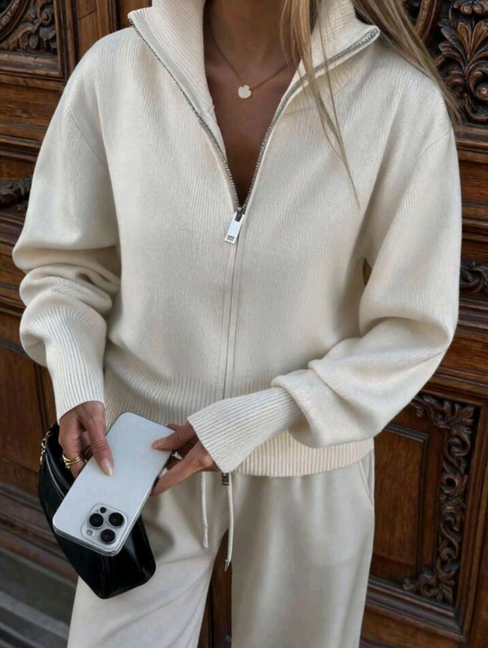 Cream Half-Zip Knit Pullover